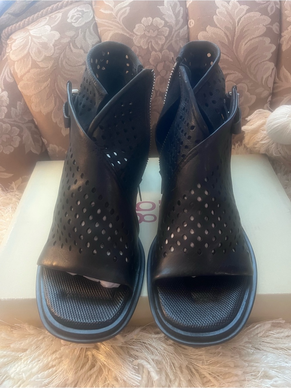 A.S.98 Black Perforated Open-Toe Leather Sandals